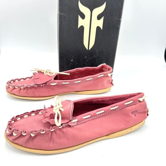 VINTAGE FRYE DUSTY PINK LEATHER MOCCASINS W/ ORIG. BOX! SZ 9 - Picture 1 of 9